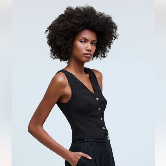 NEW Madewell Katrina Crop Vest Top in Softdrape Size 2 True Black - Picture 3 of 9